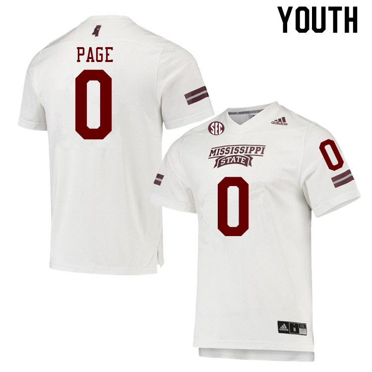 Youth #0 DeShawn Page Mississippi State Bulldogs College Football Jerseys Stitched Sale-White - Click Image to Close